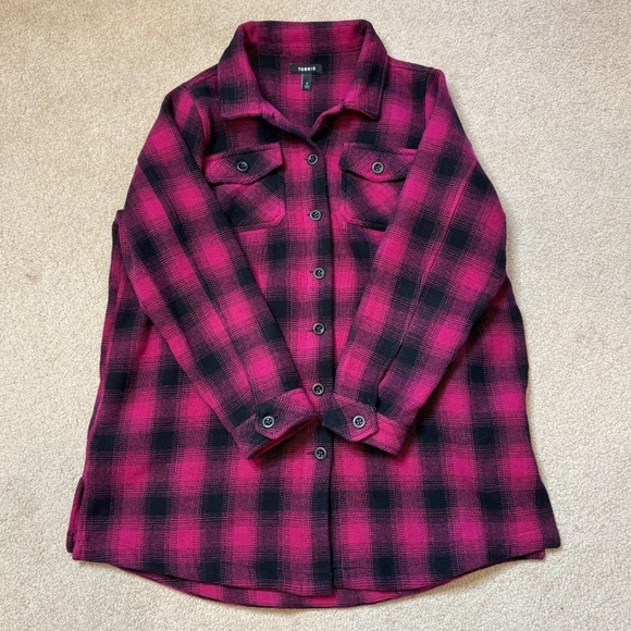 Torrid Shacket Barn Coat Checked Pink Plaid Button Front Heavyweight Cotton Sz 0 - Picture 4 of 16
